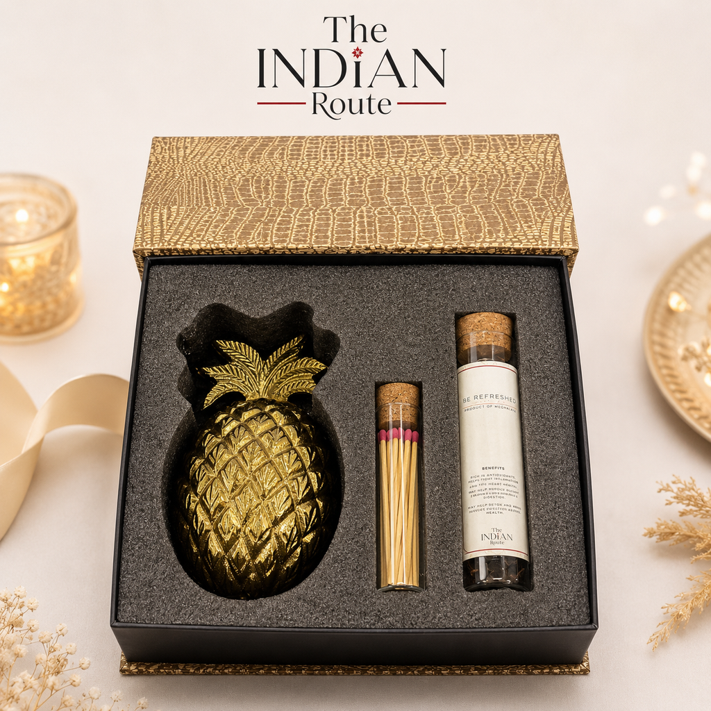 Leather Print Gift Box- Candle, Tea and Premium long stem matches