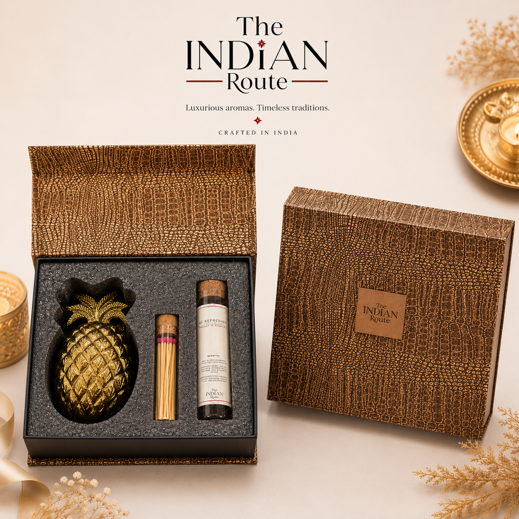 Leather Print Gift Box- Candle, Tea and Premium long stem matches