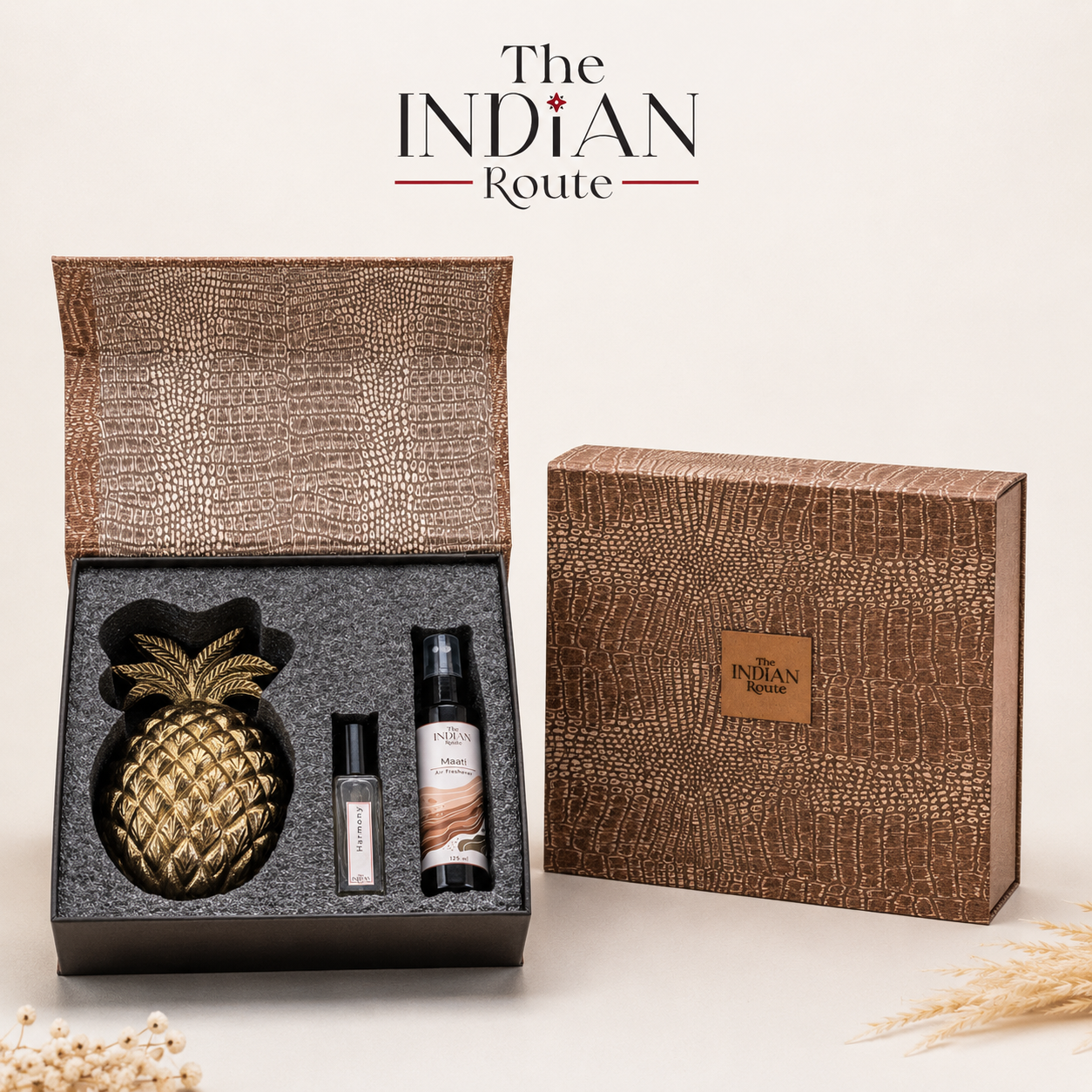 Leather Print Gift Box- Candle, Perfume and room freshner