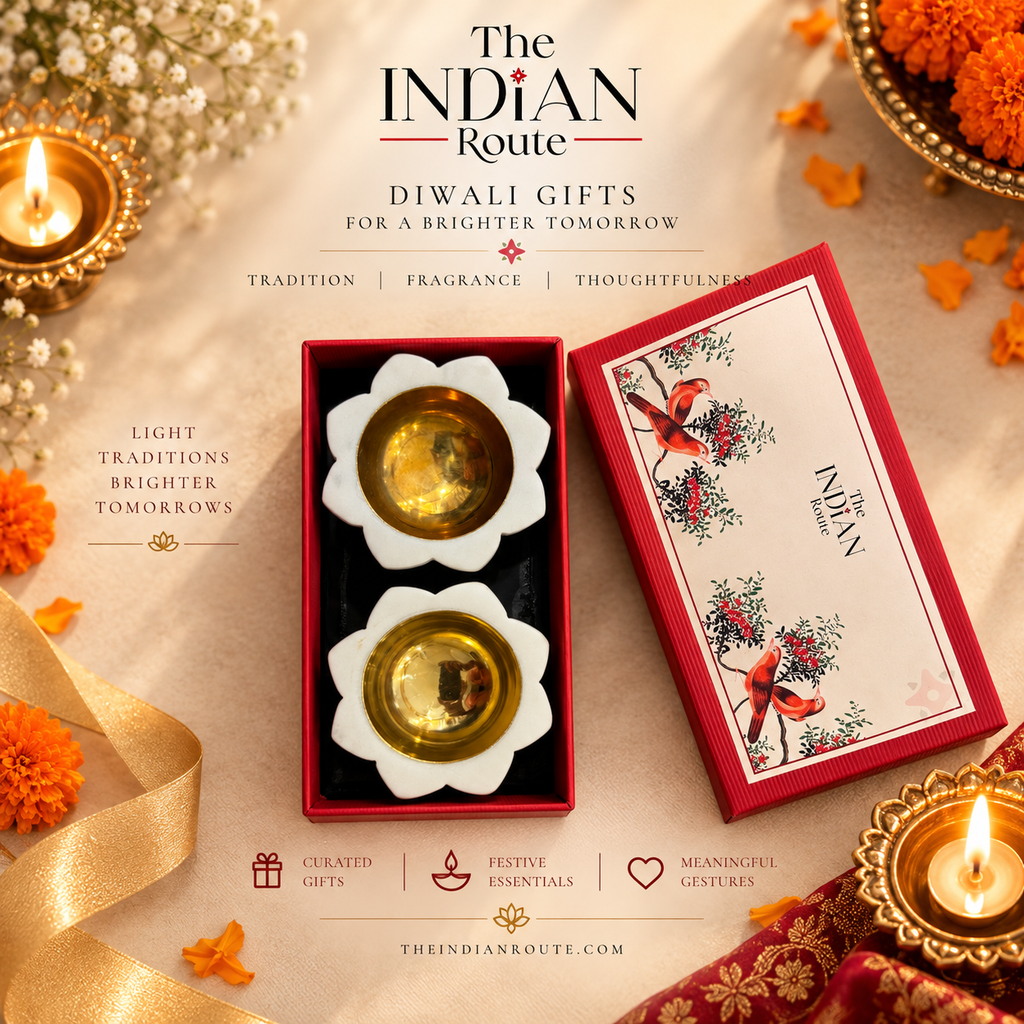 The Indian Route | Marble & Brass Diya Set