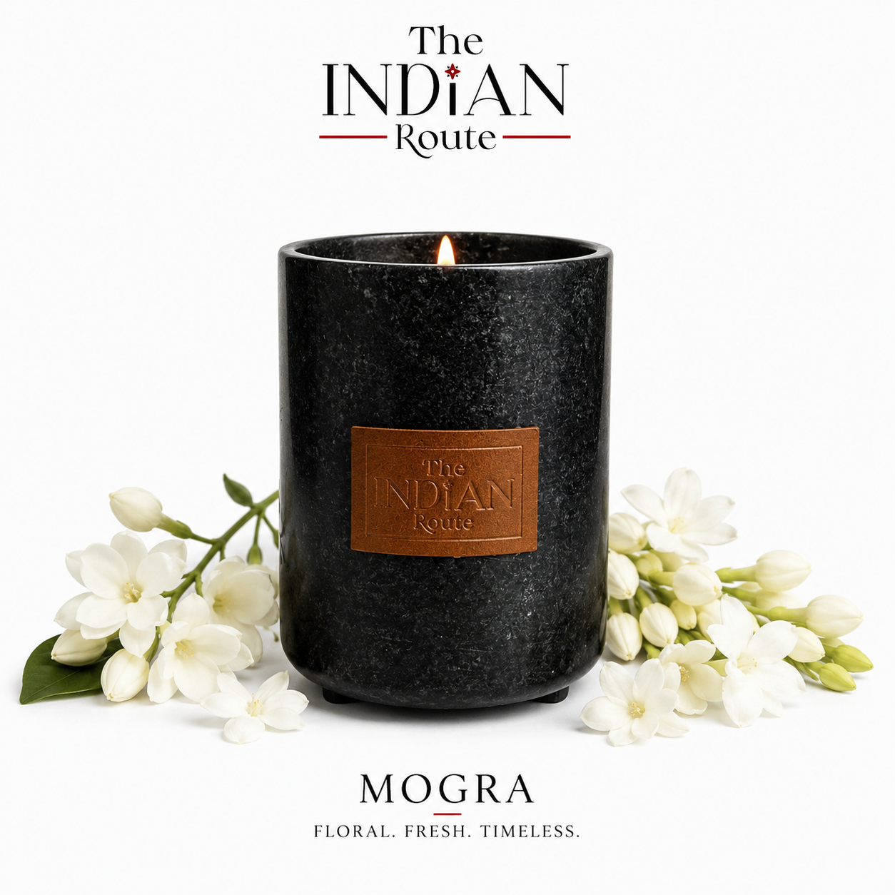 Mogra | Marble Black Candle | Soy Wax Candle