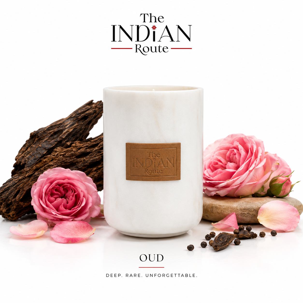 Oud | Marble White Candle | Soy Wax Candle