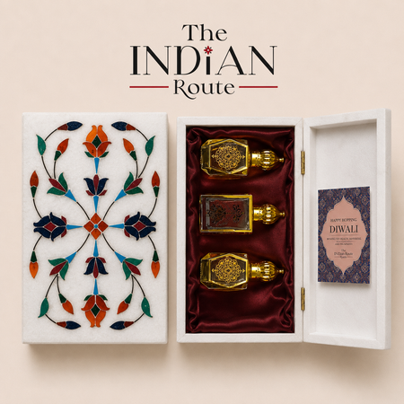The Indian Route | The Attar Trio- Marble Inlay Box with three Premium Attars