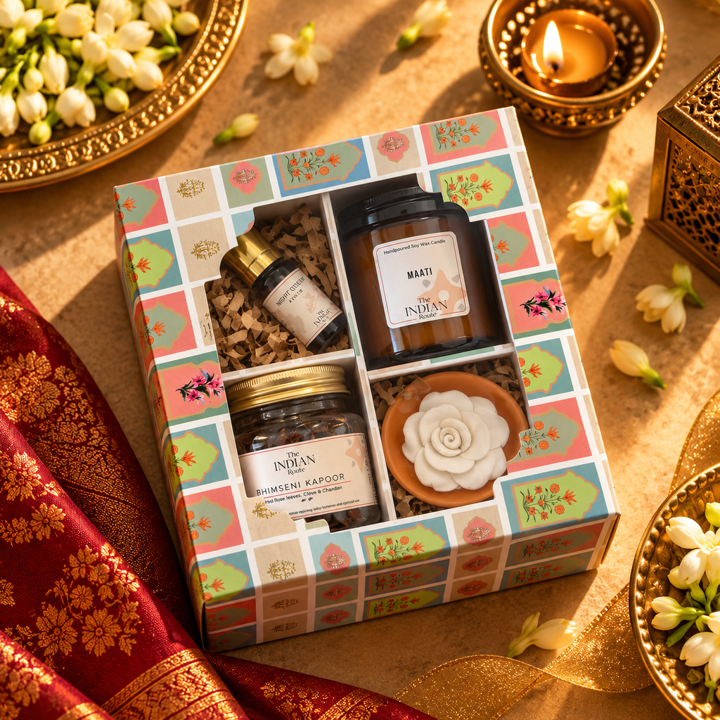 The Indian Route | Festive Fragrance Ritual Gift Set | Kapoor | Candle | Aroma Oil